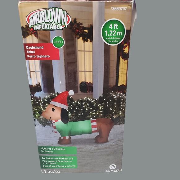 Gemmy Airblown 4' Christmas Inflatable Dachshund With Santa Hat Led Yard Decor 2 - Picture 1 of 9